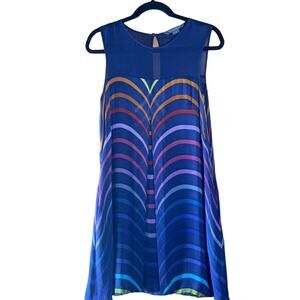 Armani Exchange Blue Silk Crew Neck Sleeveless Pullover Swingy Mini Dress Size 2